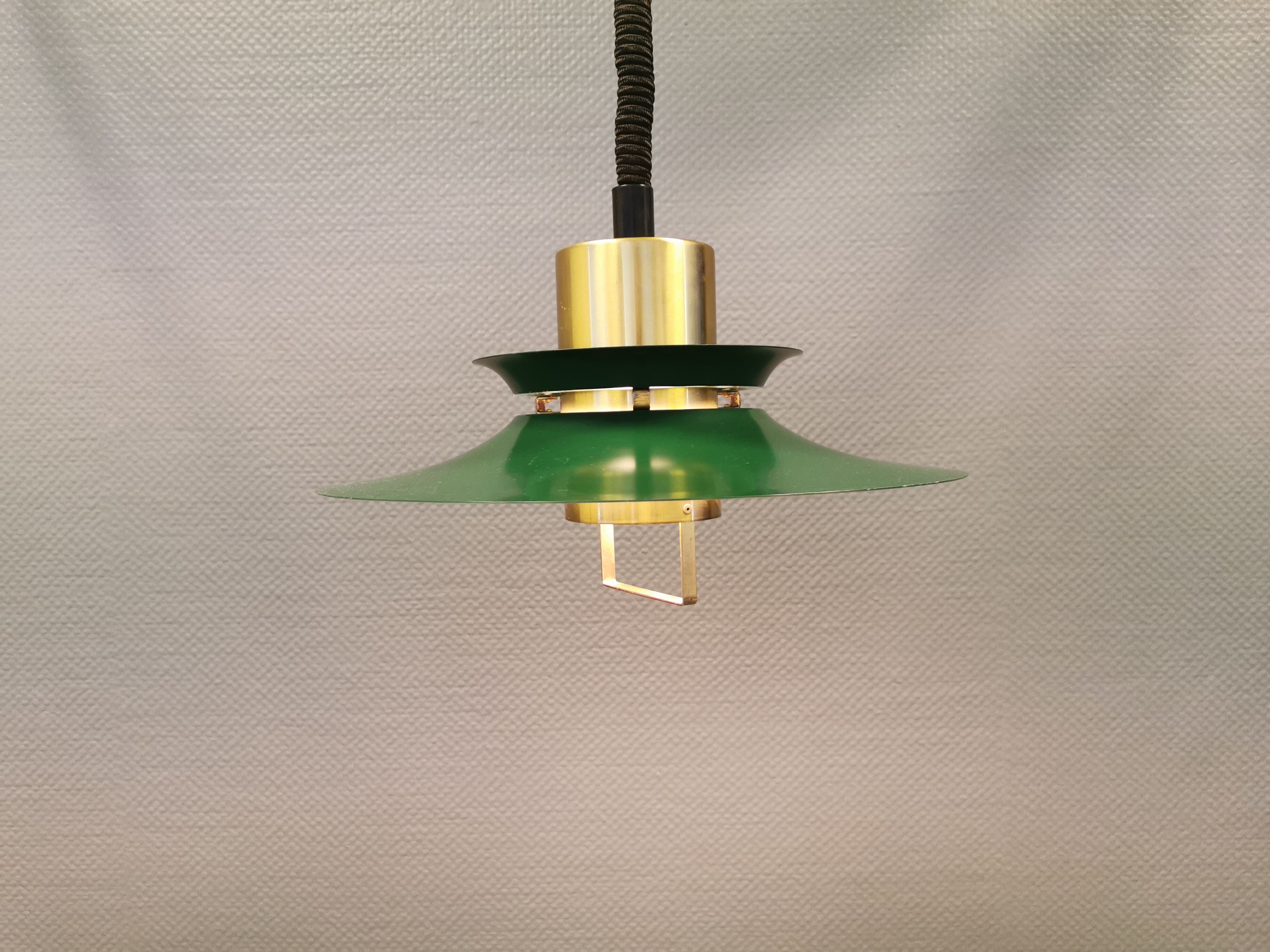 Hanging lamp from the 1970s-1980s, made of metal and brass.