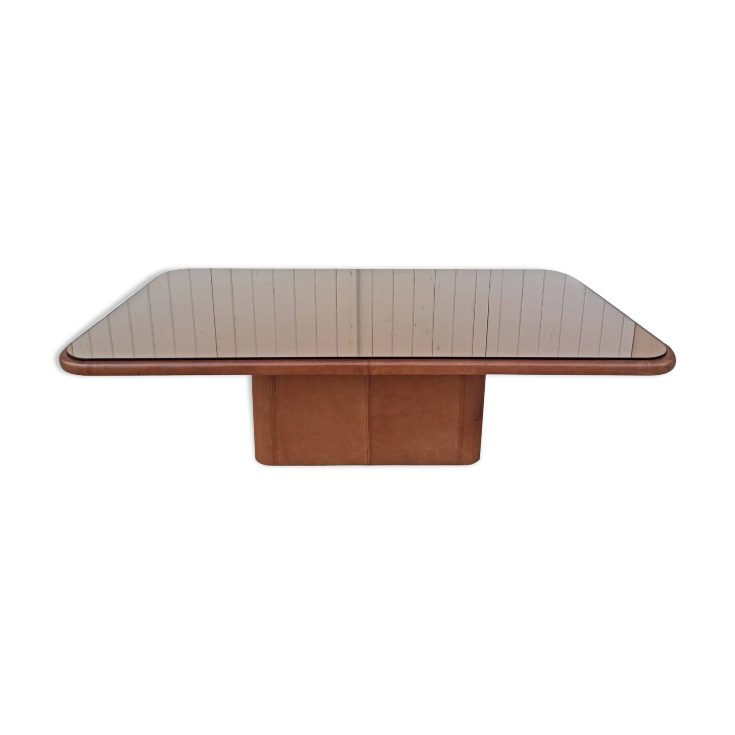 Brown leather designer coffee table