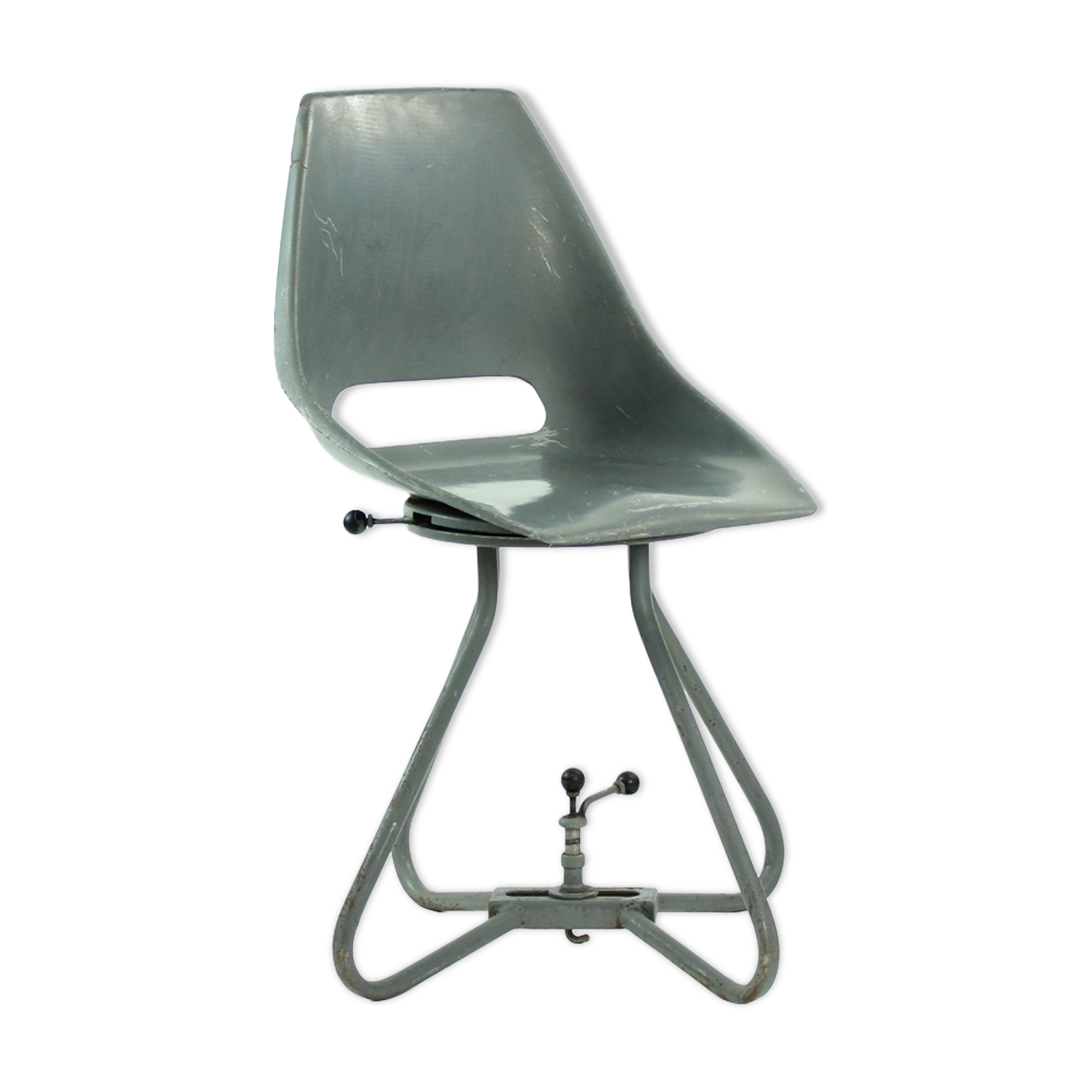 Chaise de tramway en fibre de verre et métal gris par Miroslav Navratil pour vertex 1960s