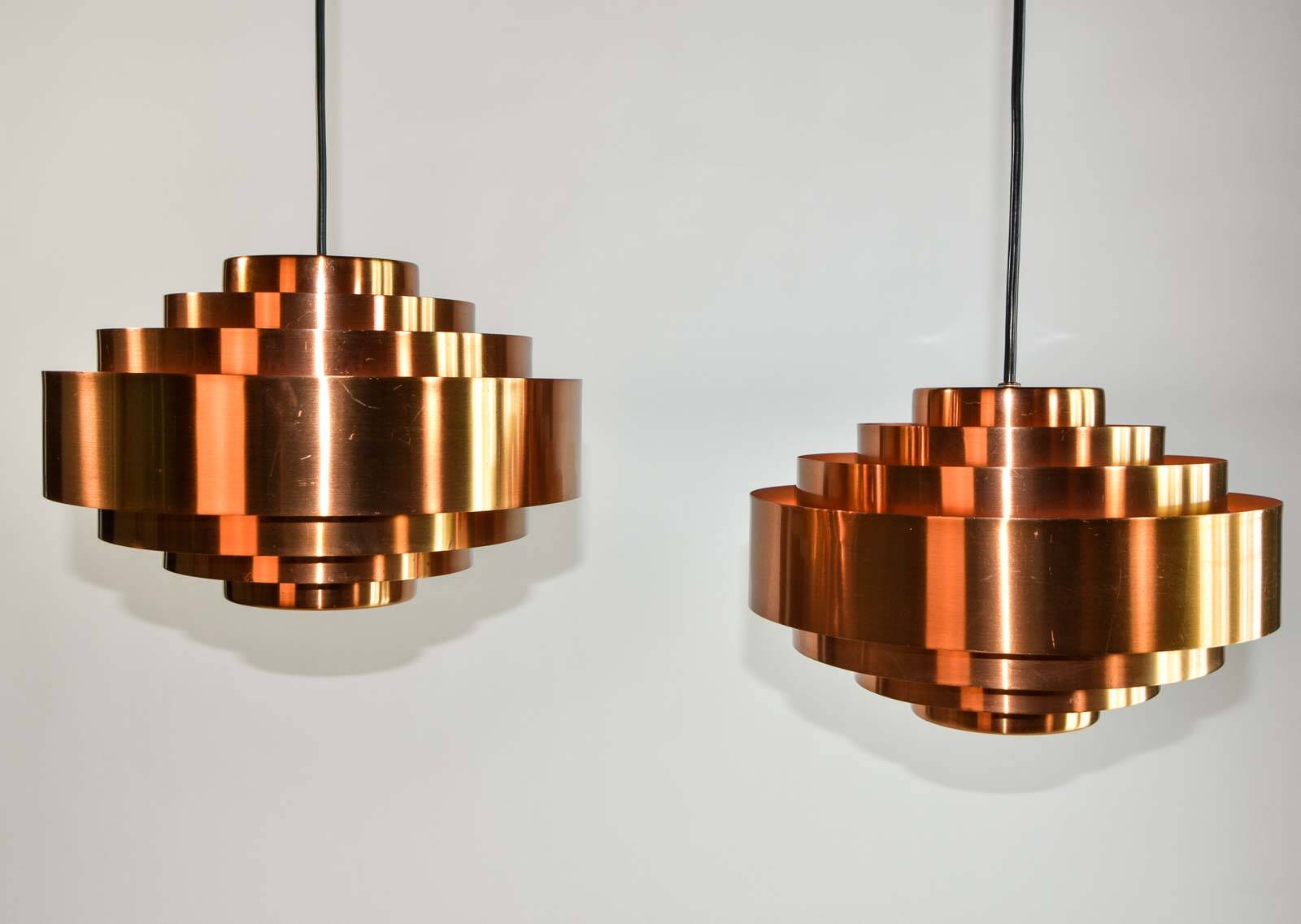 Pair of Midcentury Copper Pendants by Jo Hammerborg for Fog & Mørup, 1960s