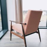 Vintage armchair corduroy flaming pink 1970 design by H.Lis