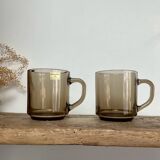 2 Arcoroc France smoked glass mugs