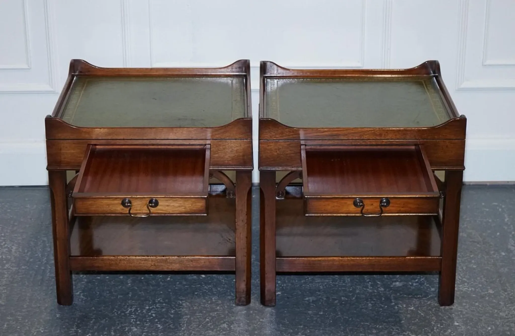 Bedside Tables with Green Leather Top