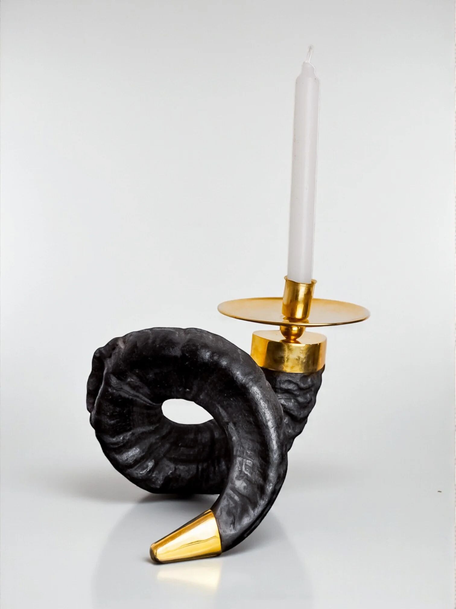 Twisted horn candleholder, resin and brass Italy, circa 1970s