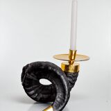 Twisted horn candleholder, resin and brass Italy, circa 1970s