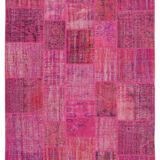 Handmade anatolian vintage 206 cm x 302 cm pink patchwork carpet
