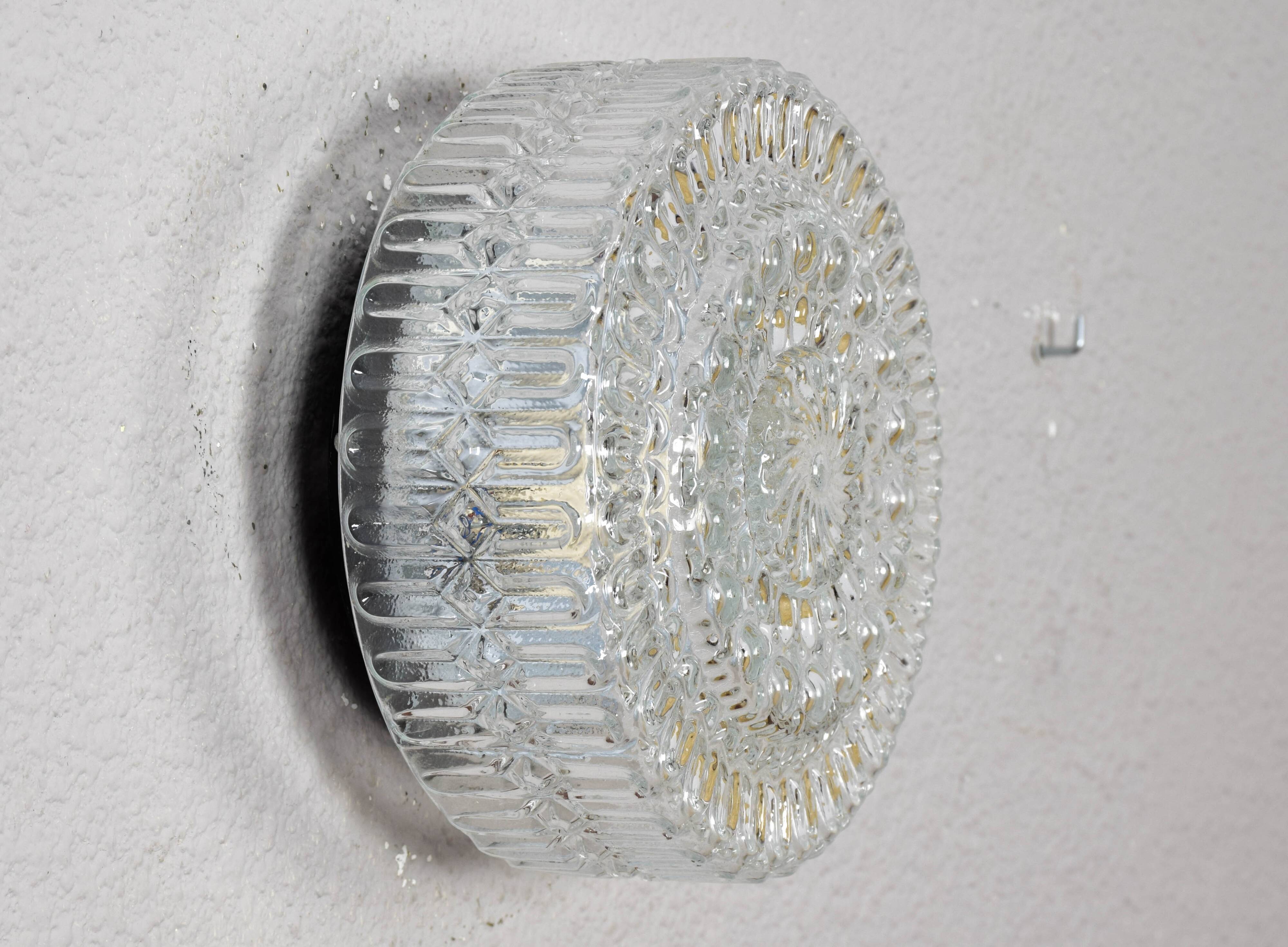 Mid Century Modern Germany Cut Glass Flush Mount or Sconce 60s