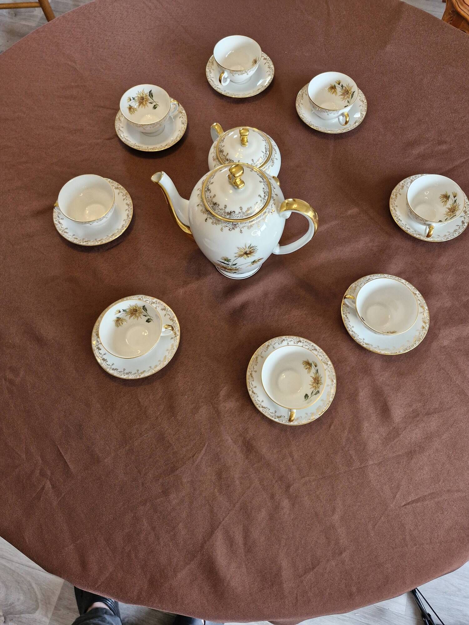 Antique coffee service in longwy porcelain – floral decoration and gilding –