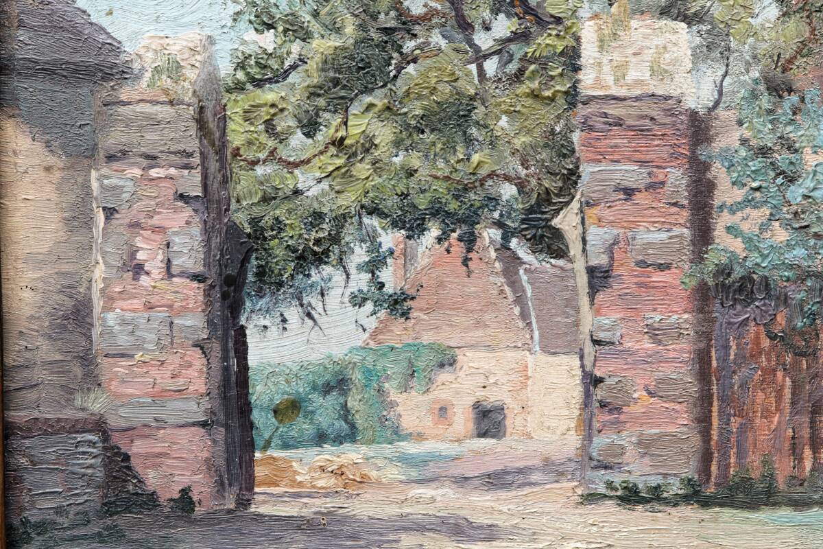 Oil on panel, Jules Brault, farm entrance