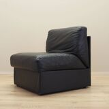 Black leather pouffe/armchair, Italian design, 1960s, production: Italy