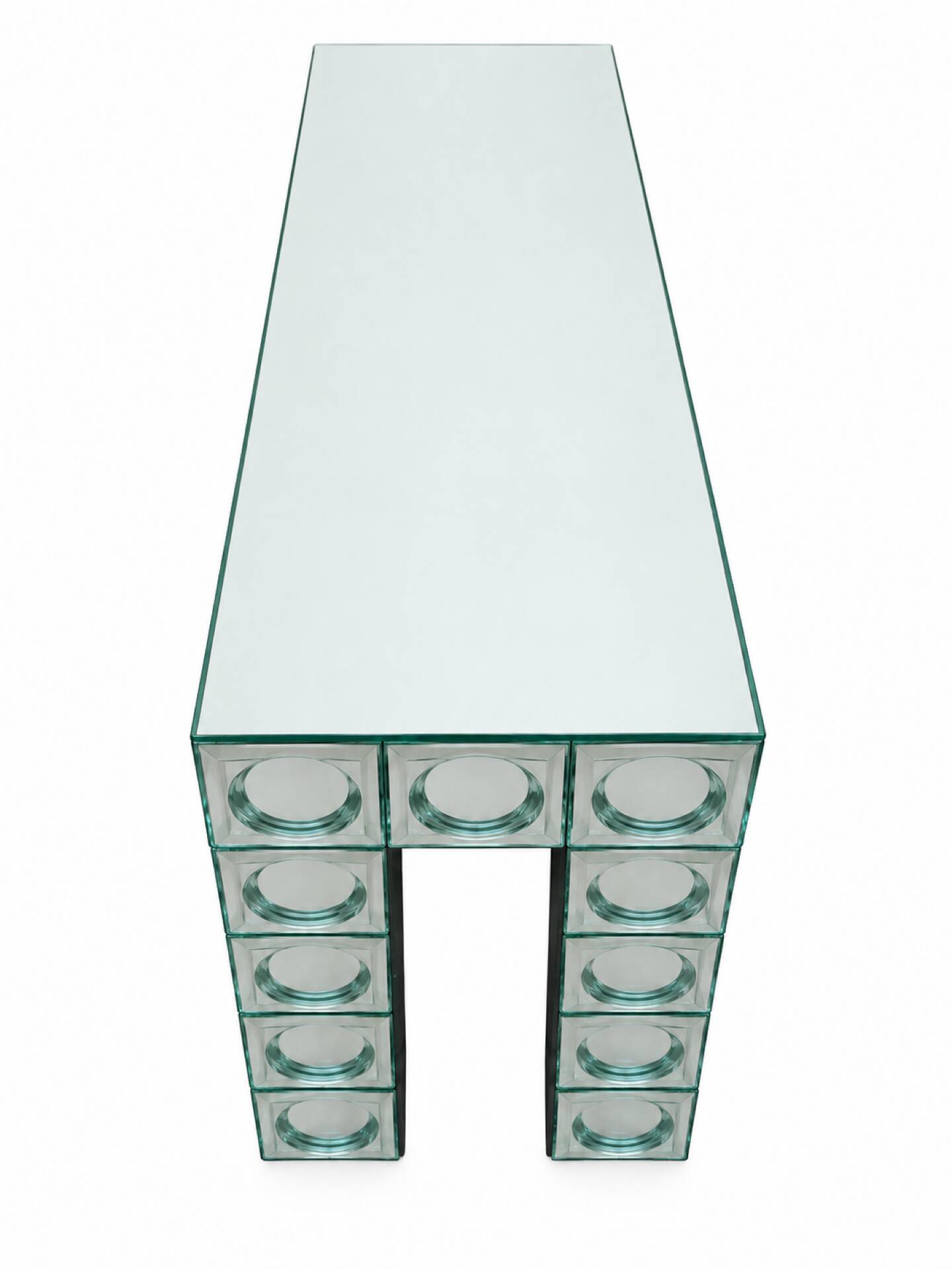 Console table en verre carreaux de miroir bombe argenté table d’entrée