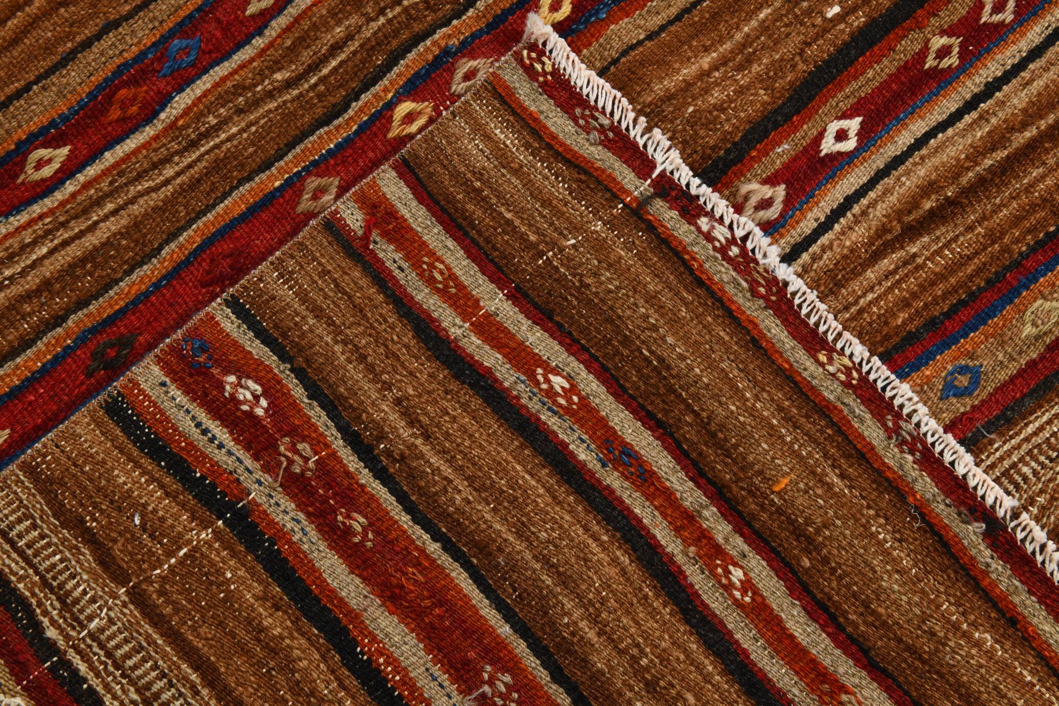 Red & Brown Pinstriped Style Vintage Kilim Rug, 142x182Cm