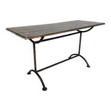 Vintage industrial bistro table with green painted wooden top