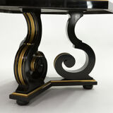 Maurice Hirsch neoclassical dining table black wood golden mirror 1970