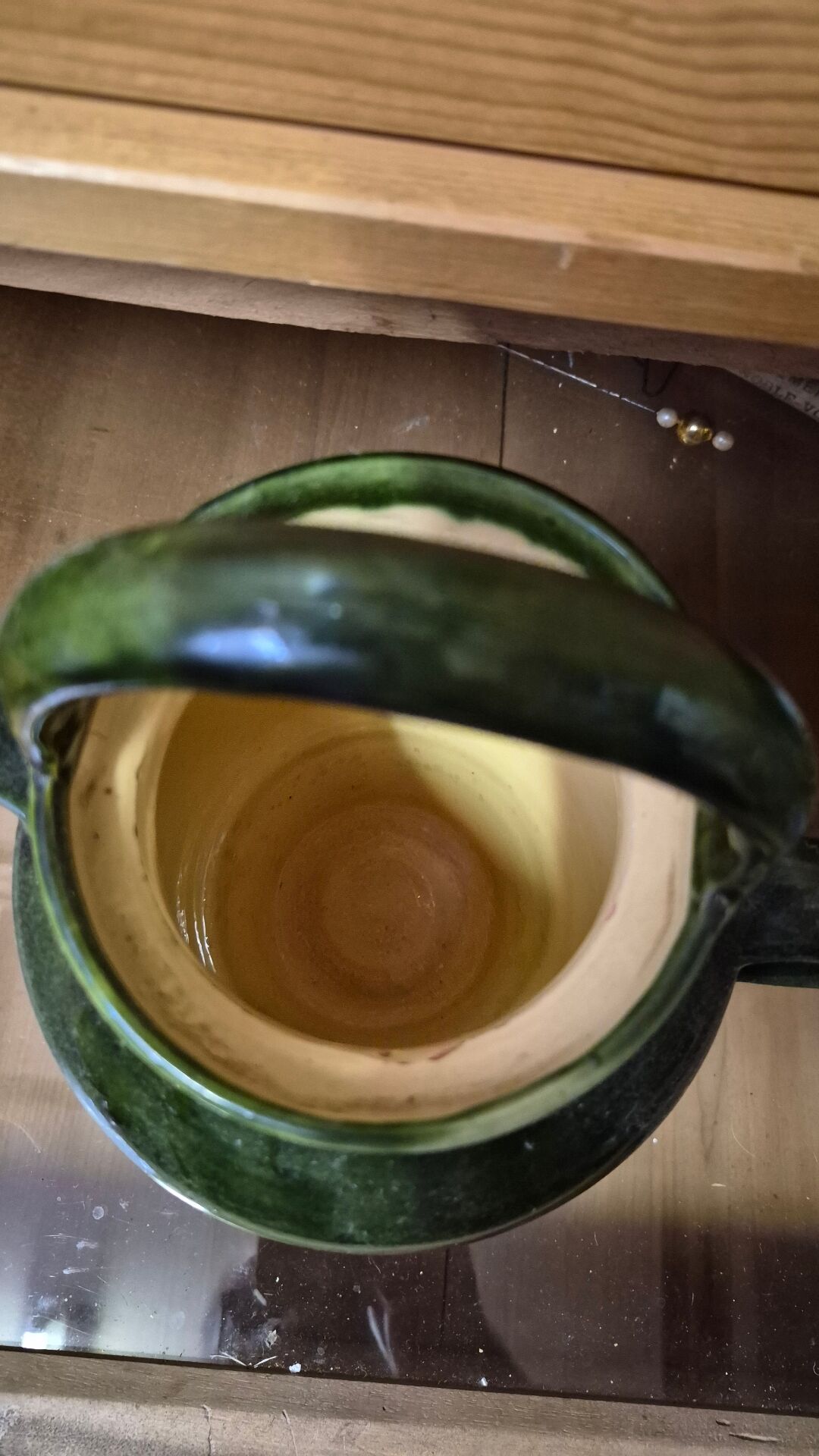 Old green glazed earthenware goat, pottery from Savoie, Broc Verseu.