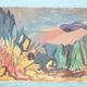 Danish tableau from the 1960s on canvas, colourful art of mountains and valleys.