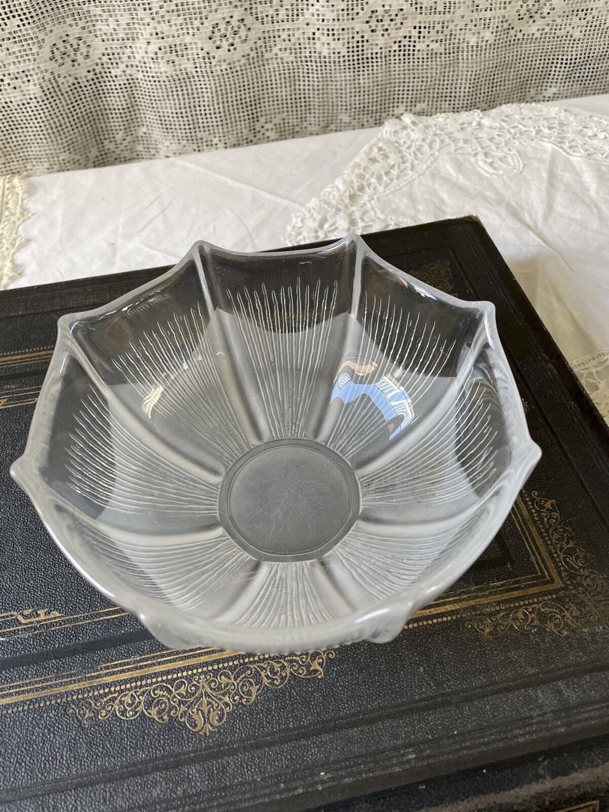 Thick transparent and opalescent glass cup