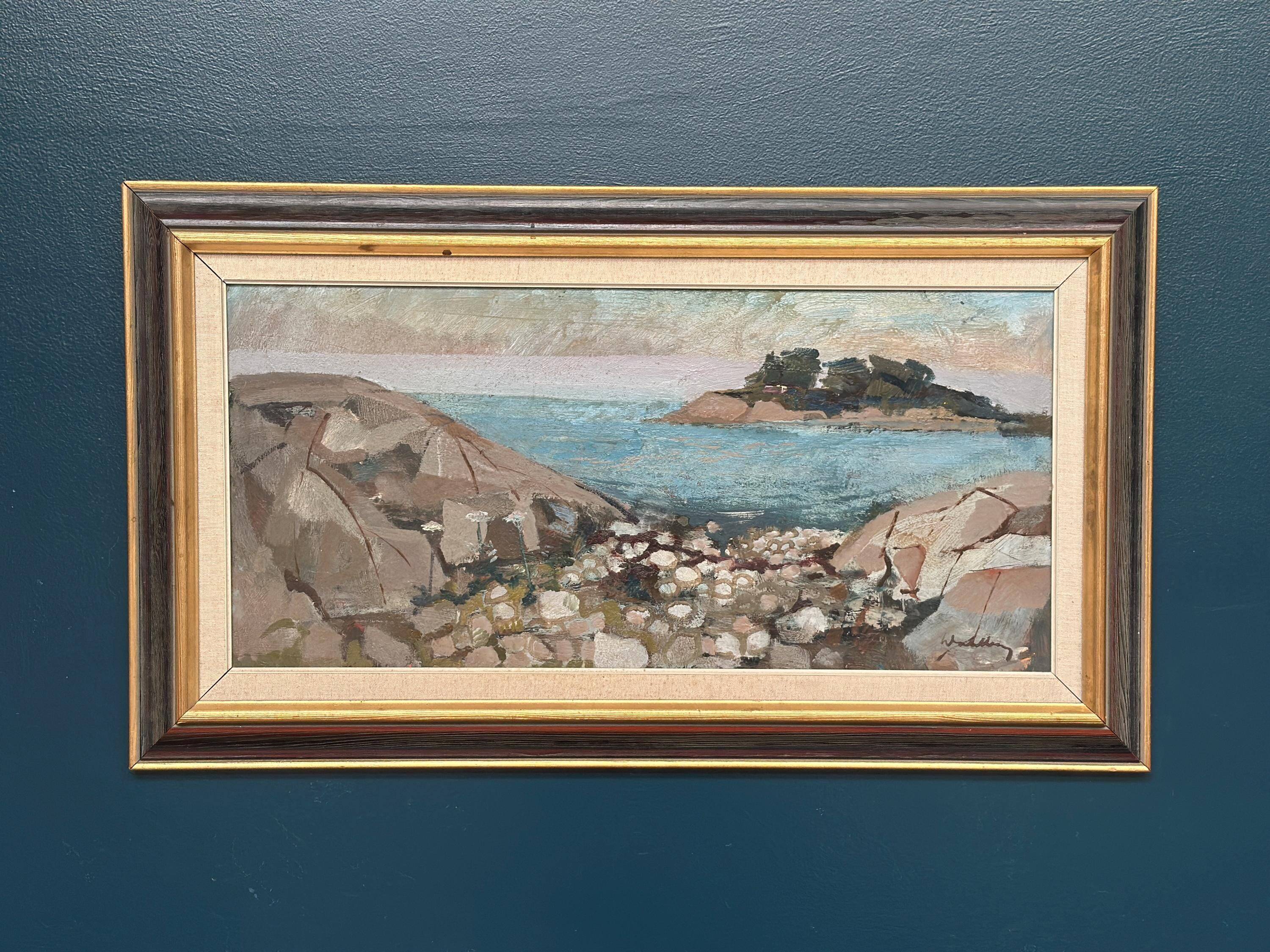 Huile su toile suédoise – “Côte” par Bertil Wahlberg – Vintage et encadrée