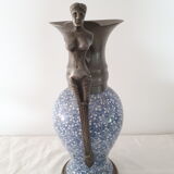 Earthenware and pewter ewer with mermaid handle