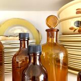 8 amber glass apothecary bottles
