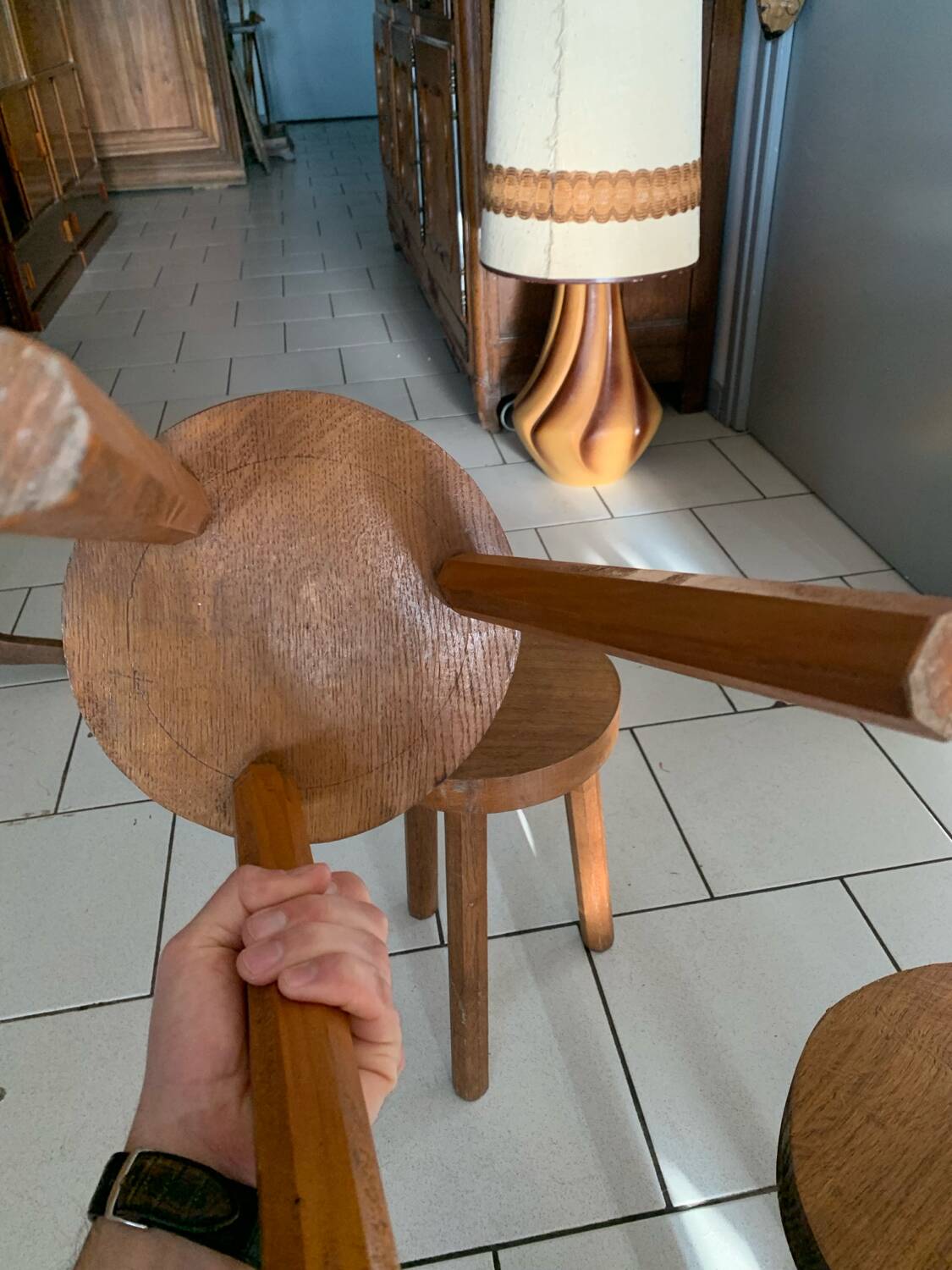Lot of vintage wooden tripod stools
