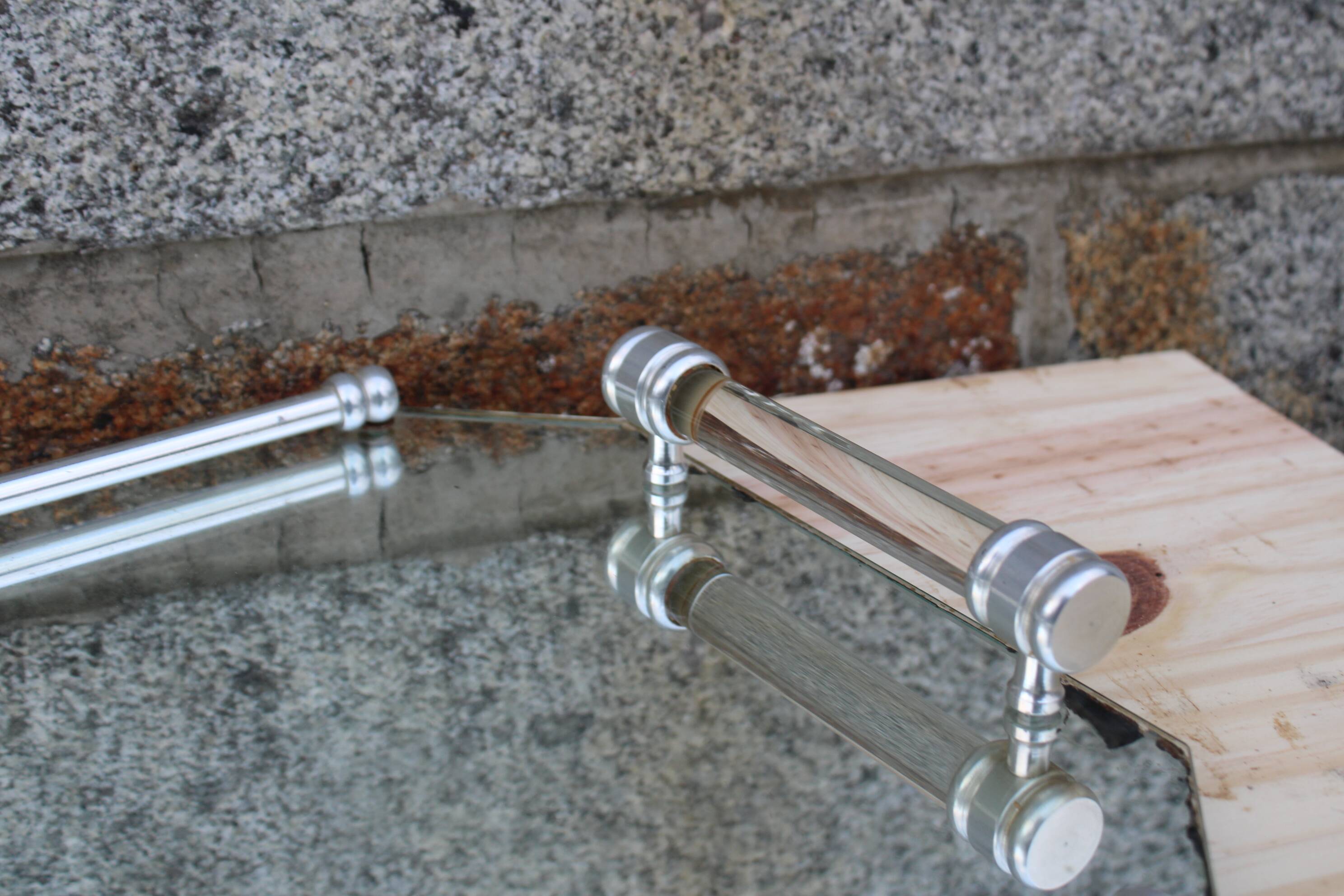 Vintage mirrored tray with glass and metal handles – H5 × W39 × D30 cm