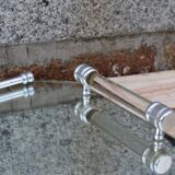 Vintage mirrored tray with glass and metal handles – H5 × W39 × D30 cm