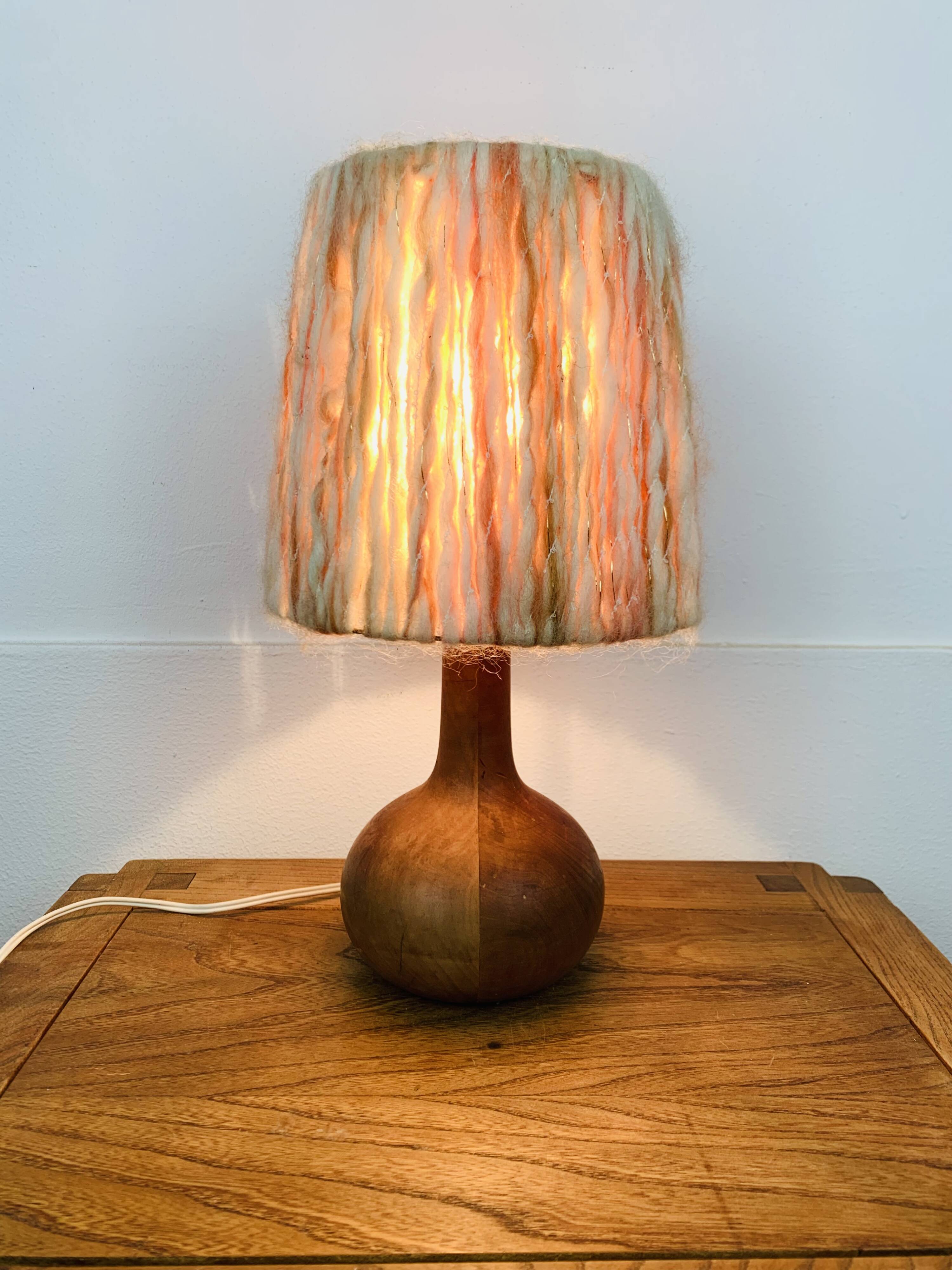 Wooden ball lamp with wool lampshade, 1960s