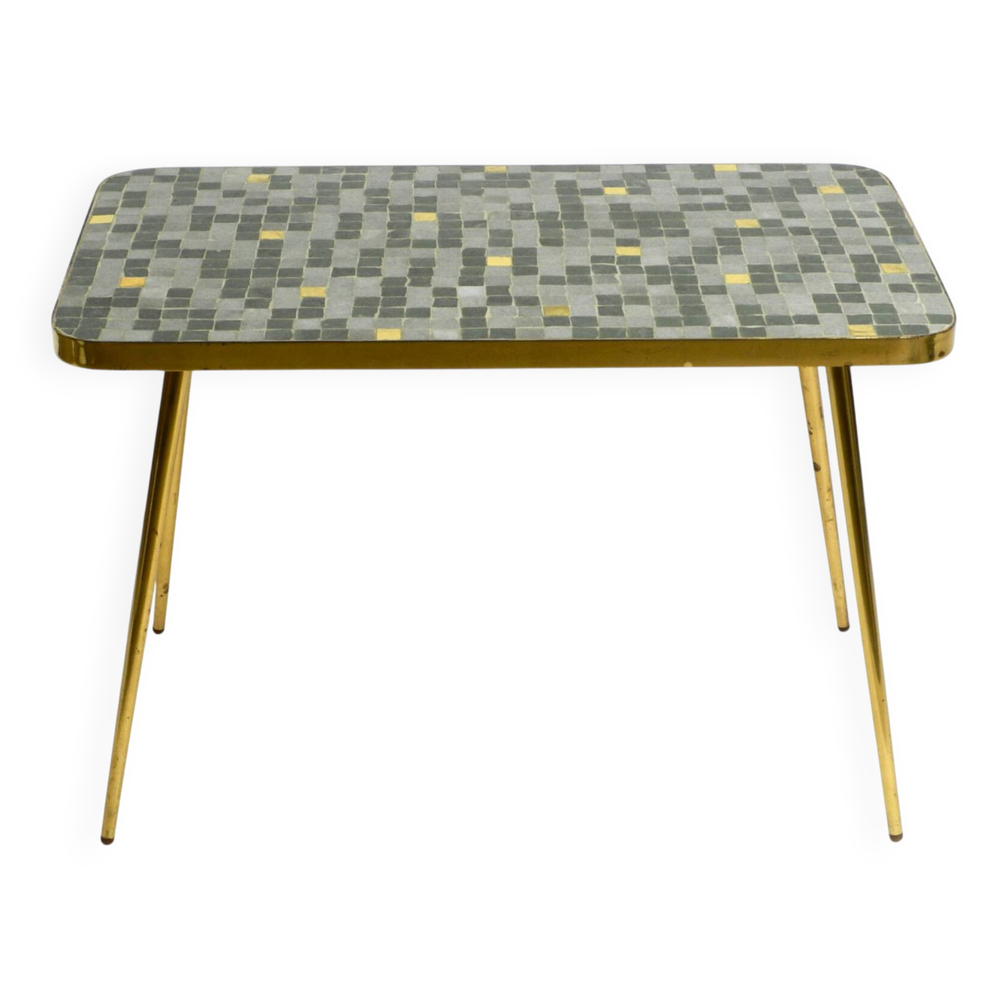 Beautiful Mid Century Modern brass side table with mosaic surface by Münche