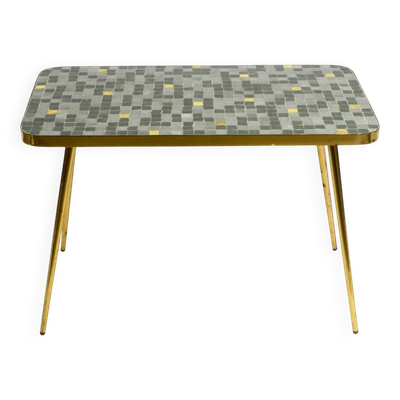 Table d'appoint en laiton de style mid-century moderne avec surface en mosaïque par Münche.