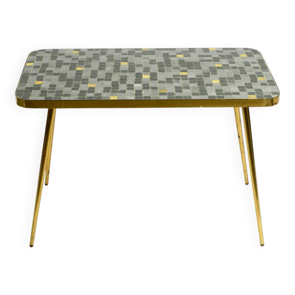 Table d'appoint en laiton de style mid-century moderne avec surface en mosaïque par Münche.