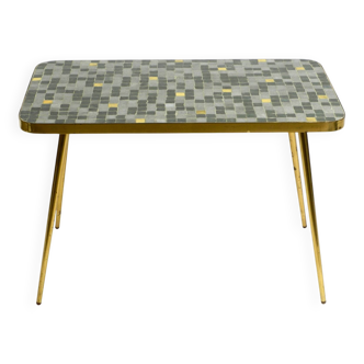 Beautiful Mid Century Modern brass side table with mosaic surface by Münche