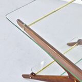 Table basse italienne en acajou, laiton et verre