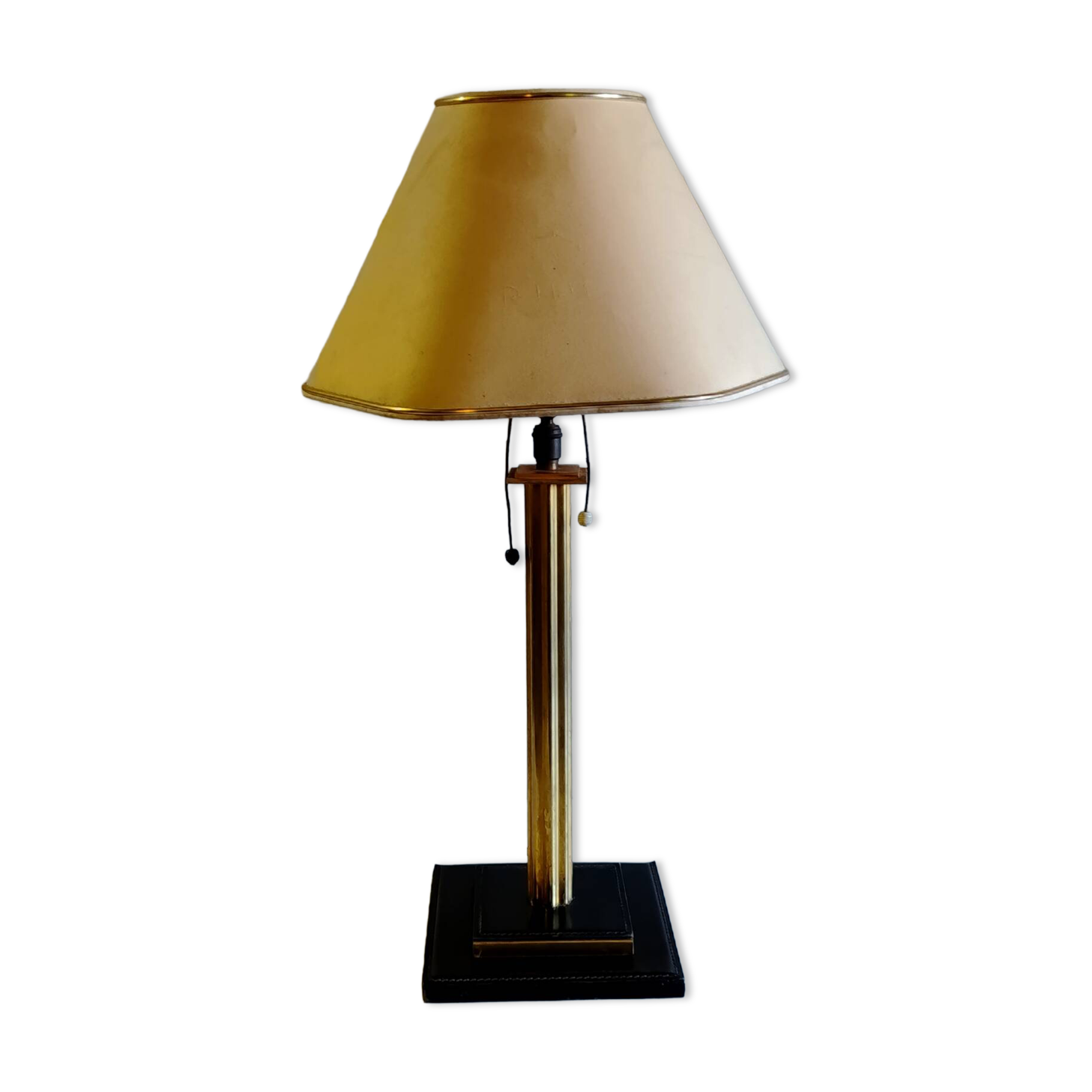 Table lamp base in leather and brass - 50s design