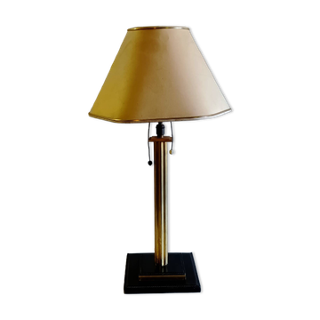 Pied de lampe à poser en cuir et laiton - 50's