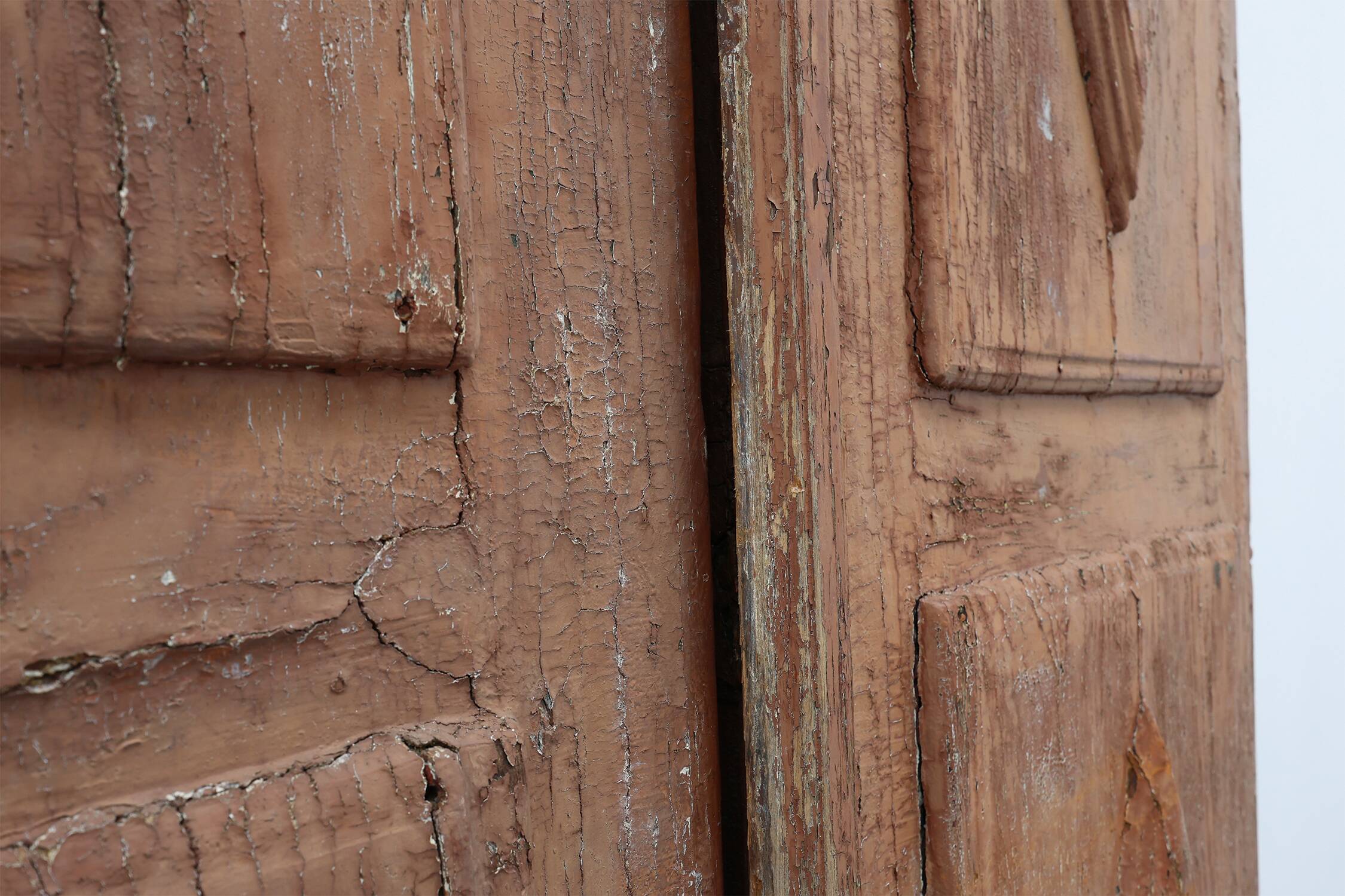 Large 17th century Monastery doors in terracotta lacquered oak, Portugal