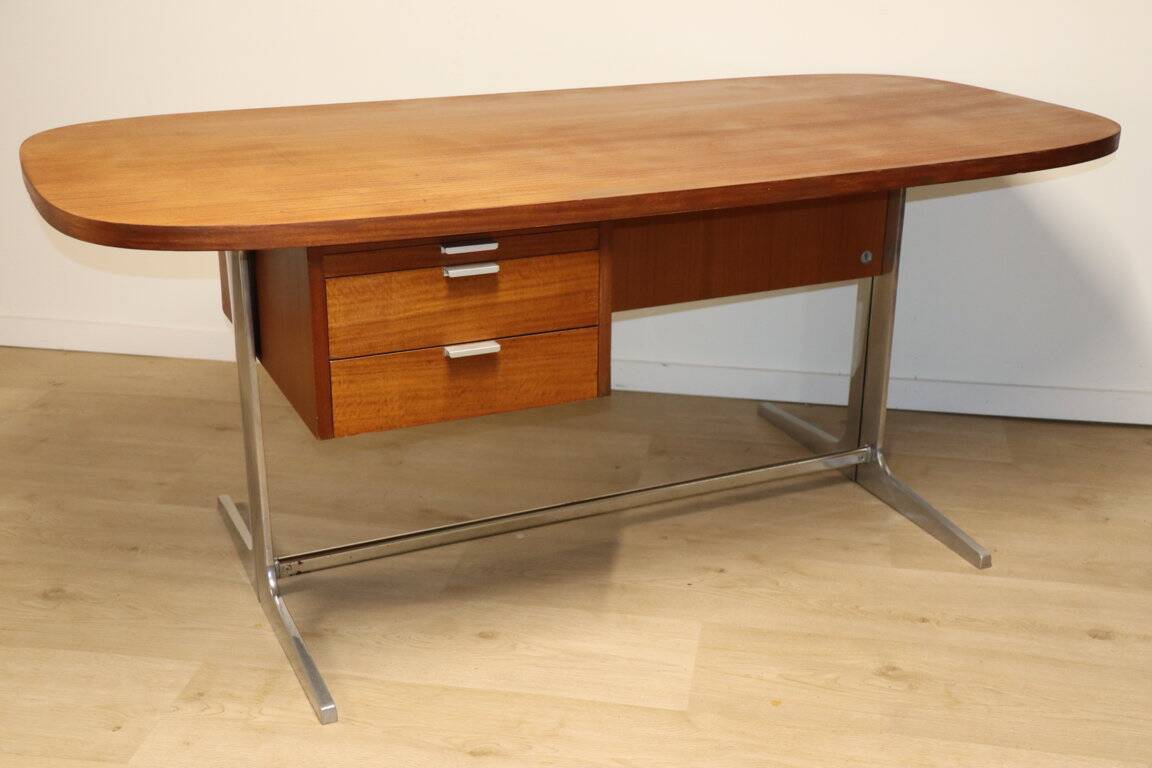 Vintage desk by George Nelson in wood and aluminum, 1960s