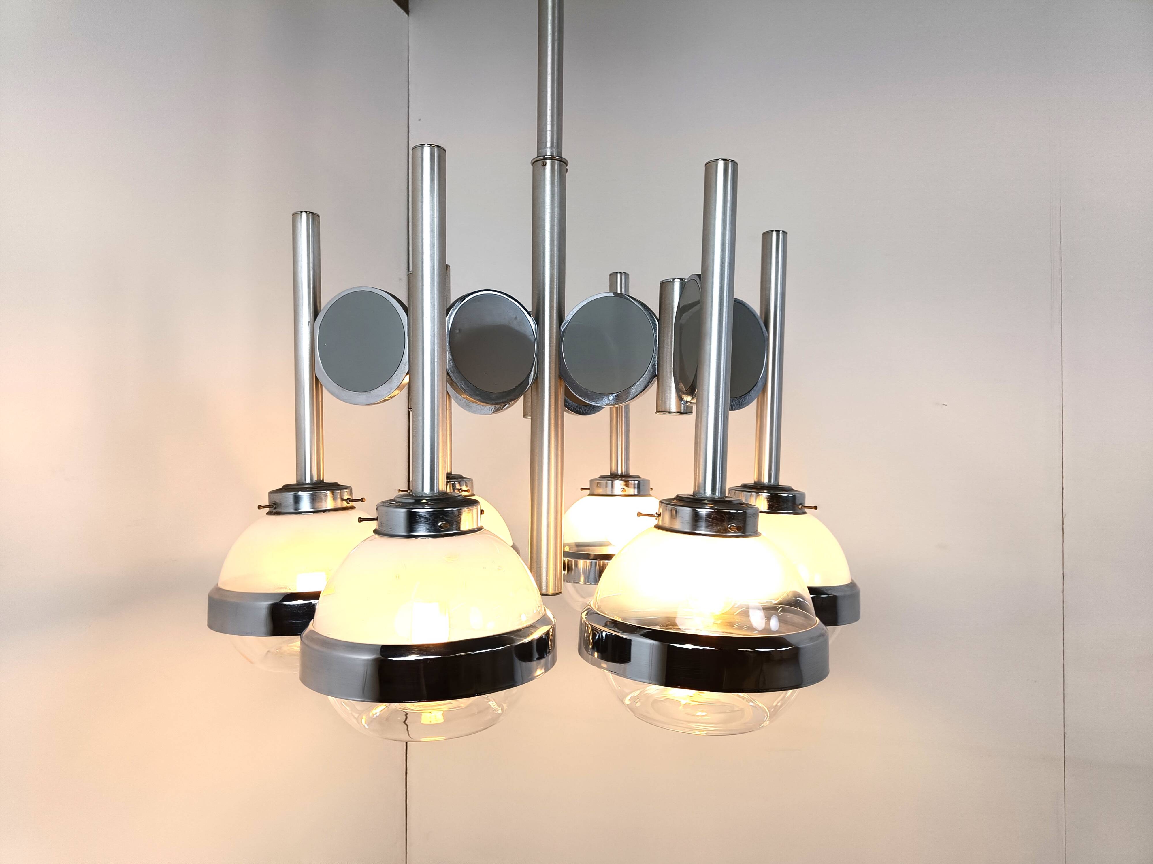 Vintage italian glass globe space age chandelier, 1970s