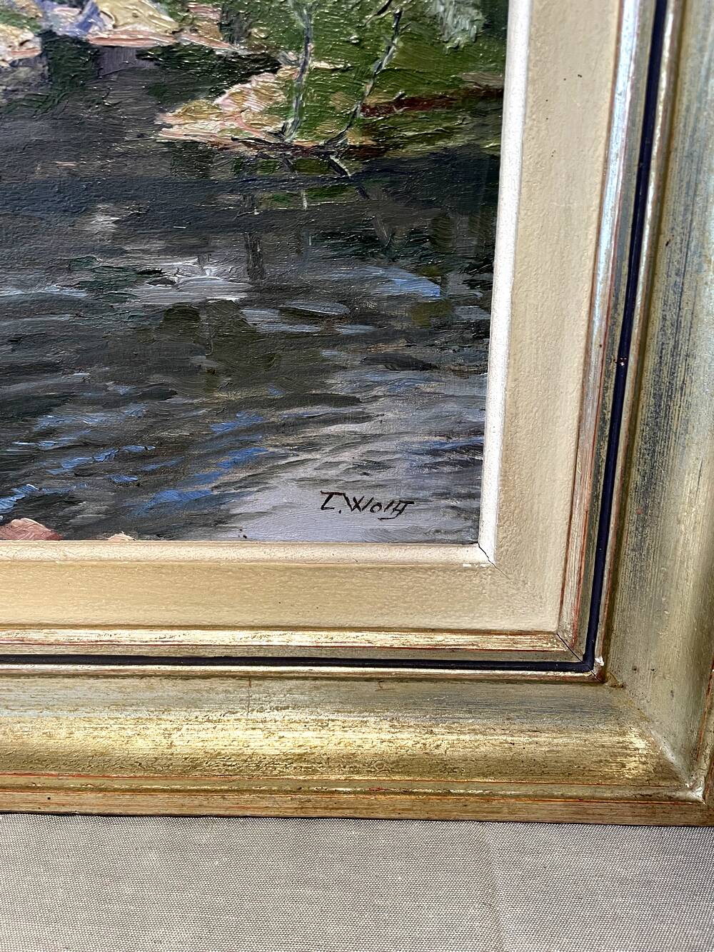 Oil on canvas representing a lake signed lucien wolff alsacian painter