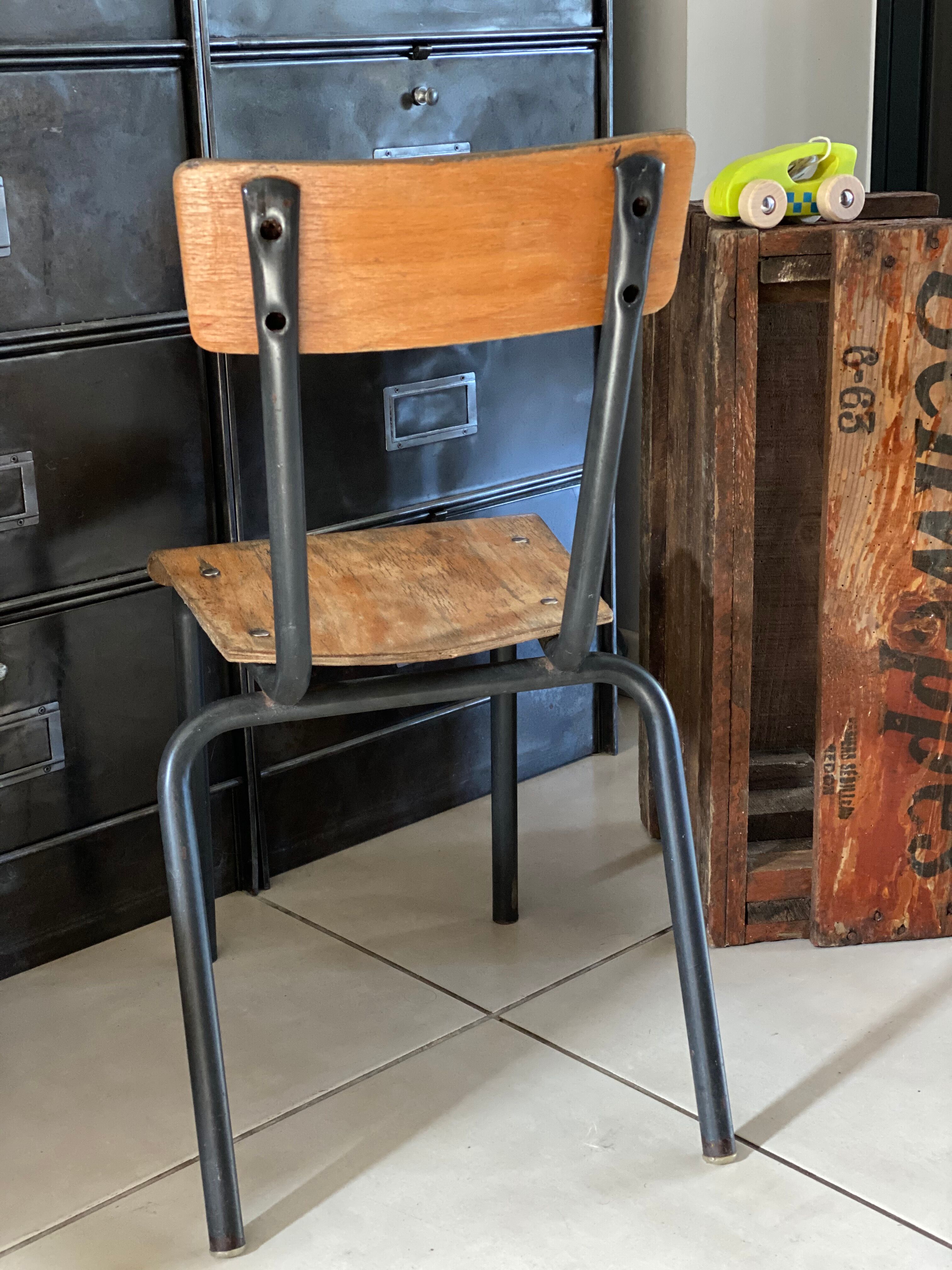 Ancienne chaise écolier enfant bois et métal
