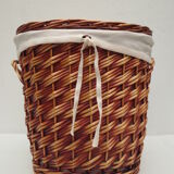 Wicker storage basket, oval and lined with fabrics, with lid