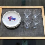 Rectangular serving tray made of solid brass and glass