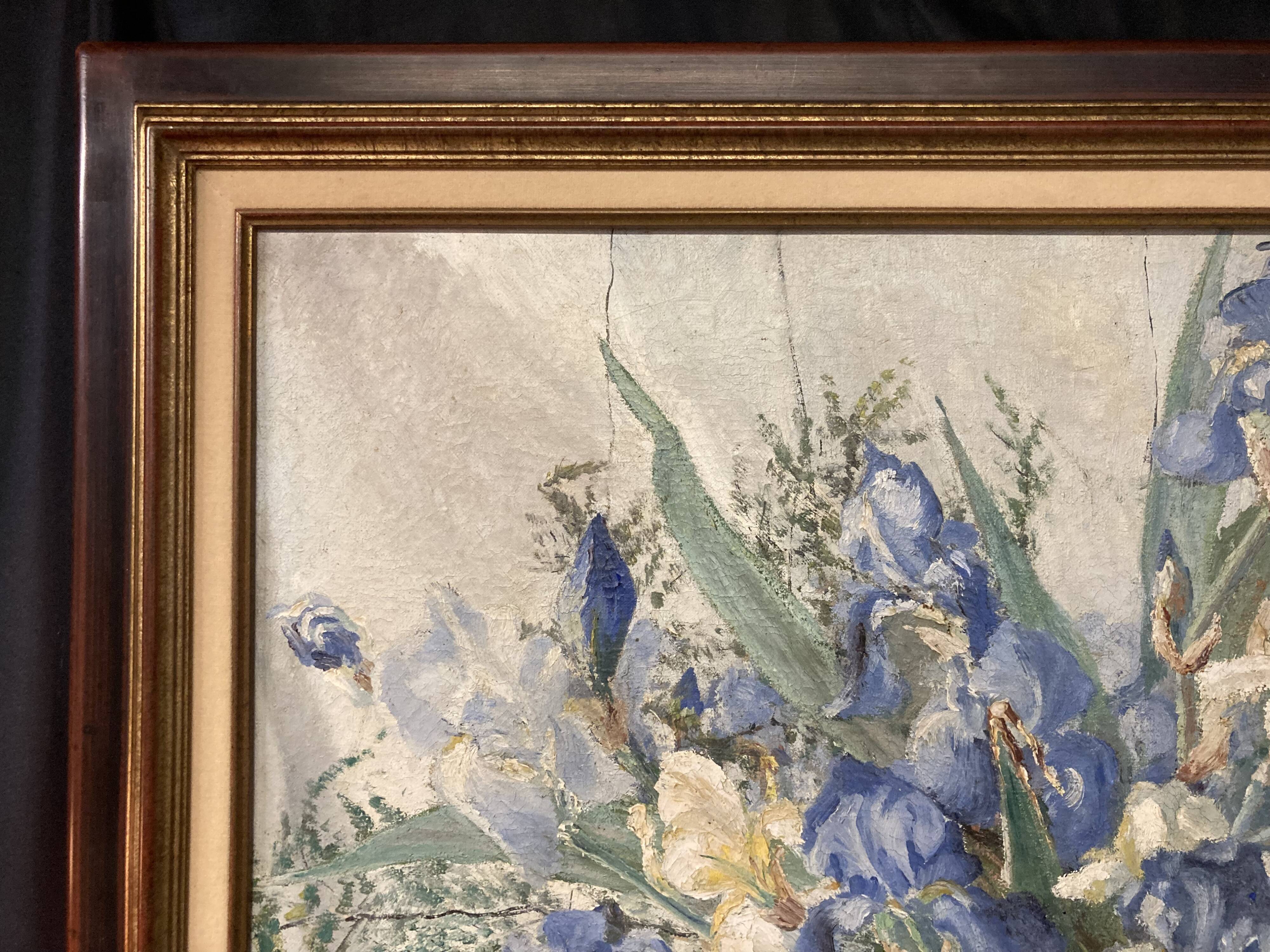 Georges prestat (1911-1994), bouquet of irises, oil on canvas from 1946