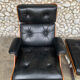 Lounge chair and ottoman black leather and teak multiplex, 1960
