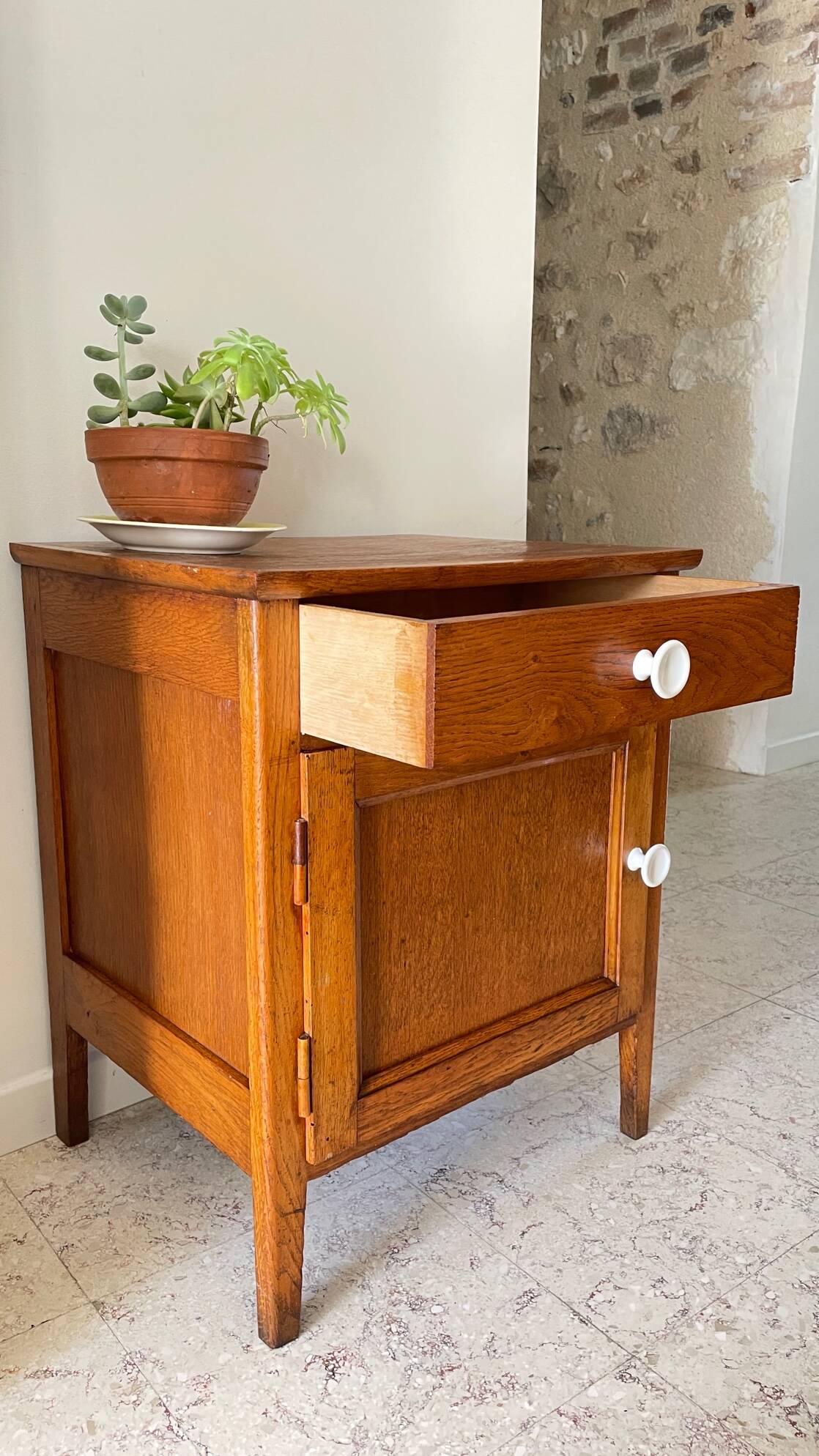 Oak bedside table from the 1950s