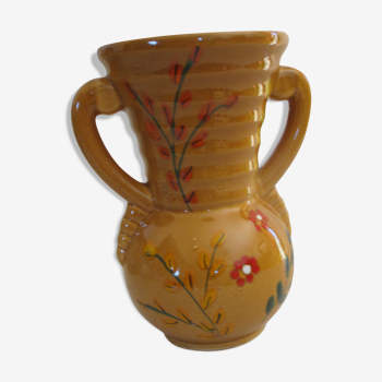 Yellow ceramic vase with motifs, 70s