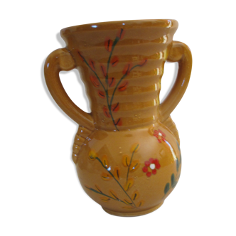 Yellow ceramic vase with motifs, 70s