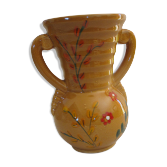 Vase céramique jaune avec motifs années 70