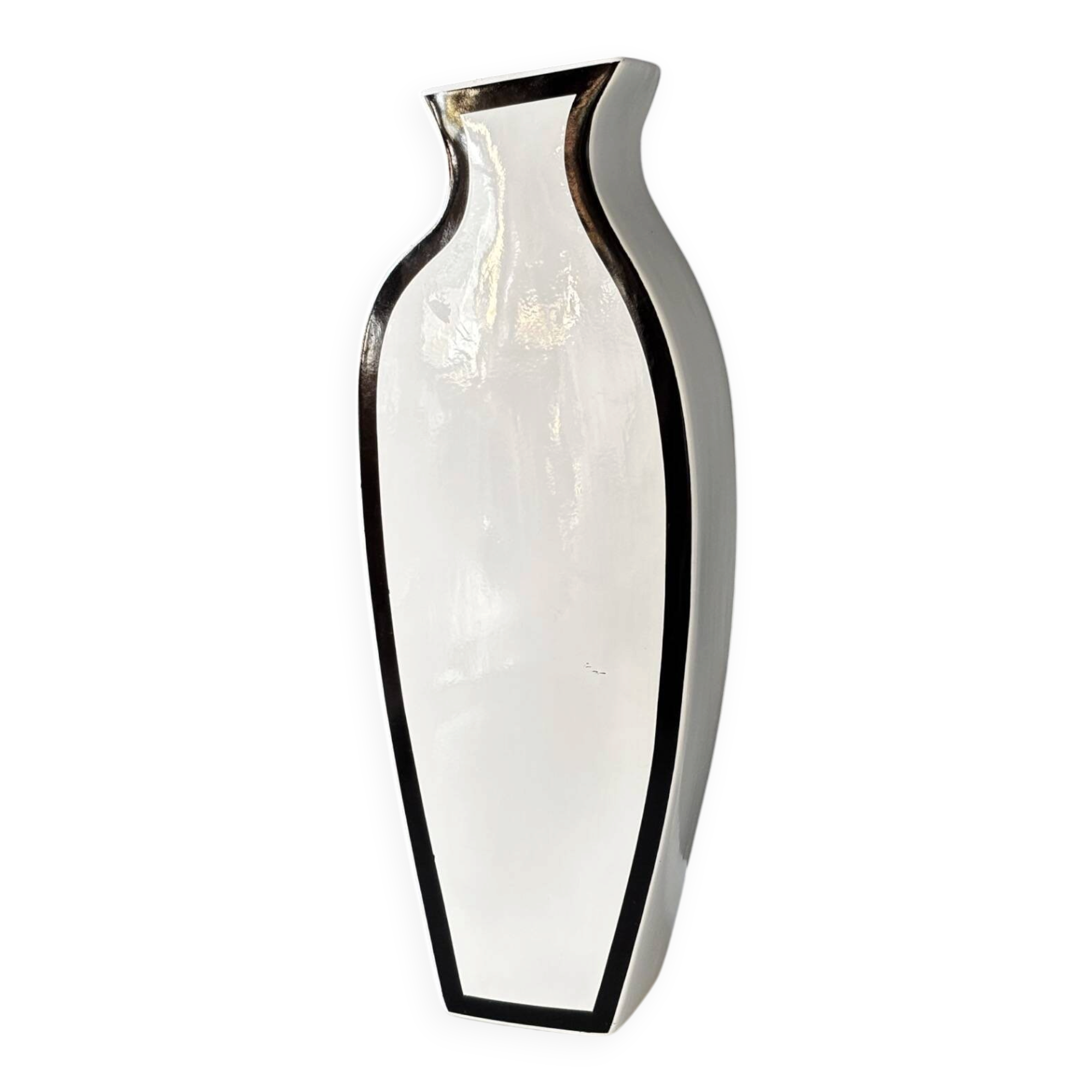 Vase balustre en céramique blanche à liseré noir