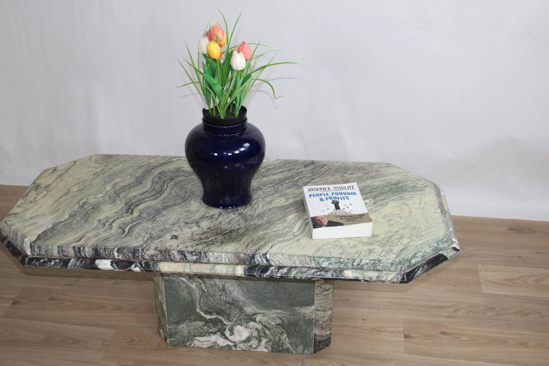 Handcrafted green marble coffee table, 1960s France